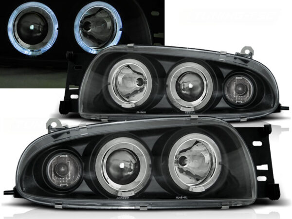 Frontlykter Ford Fiesta Mk4 10.95-08.99 Angel Eyes Svart – bilde 1 av 2
