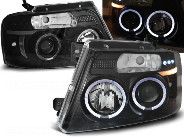 Frontlykter Ford F150 Mk 11 04-08 Angel Eyes Svart – bilde 1 av 2