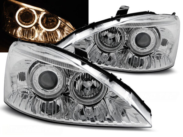 Frontlykter Ford Focus 10.98-10.01 Angel Eyes Krom – bilde 1 av 2