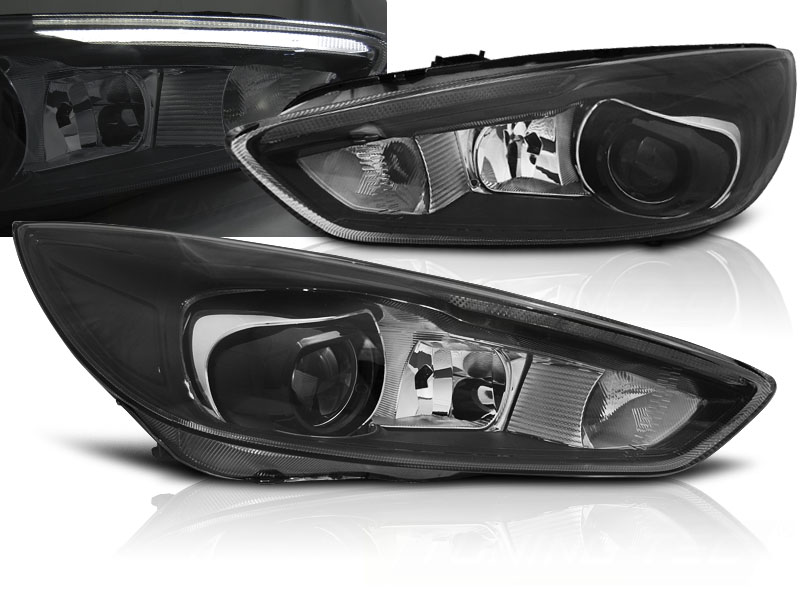 Frontlykter Ford Focus MK3 14-18 Black Led Drl (Led Oem)