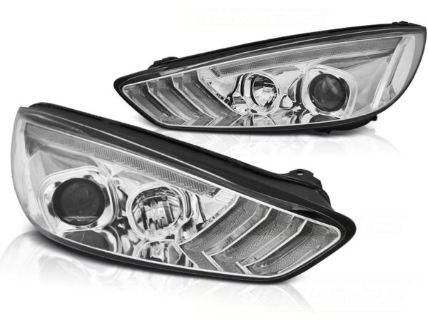 Frontlykter Ford Focus Mk3 15-18 Krom DRL LED SEQ Indicaor – bilde 2 av 2
