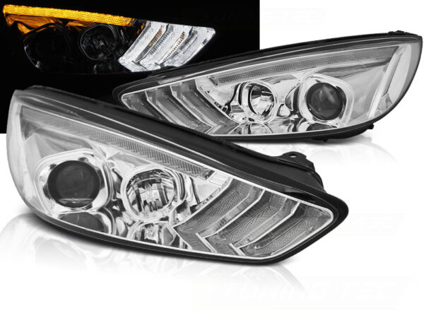 Frontlykter Ford Focus Mk3 15-18 Krom DRL LED SEQ Indicaor – bilde 1 av 2