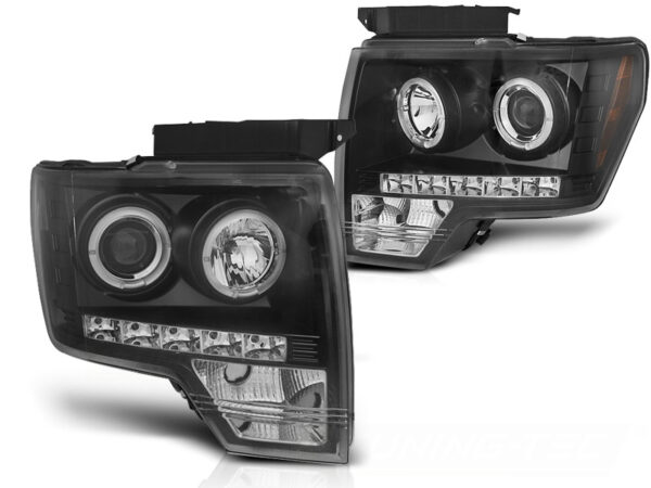 Frontlykter Ford F150 Mk12 08-14 Angel Eyes Svart – bilde 2 av 2