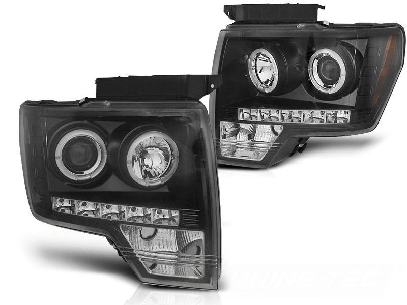 Frontlykter Ford F150 Mk12 08-14 Angel Eyes Svart - Bilde 2
