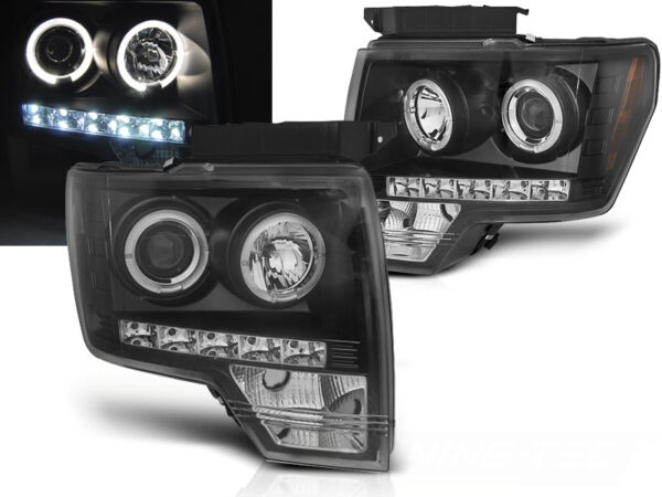 Frontlykter Ford F150 Mk12 08-14 Angel Eyes Svart – bilde 1 av 2