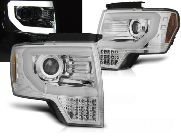 Frontlykter Ford F150 Mk12 08-14 Tube Lights Krom – bilde 1 av 2