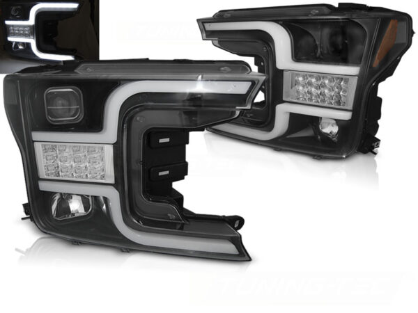 Frontlykter Ford F150 Mk13 17-20 Tube Lights Svart – bilde 1 av 2