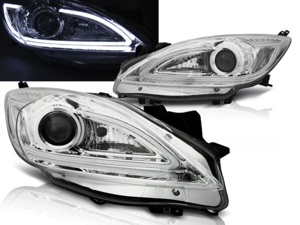 Frontlykter Mazda 3 09-10.13 Tube Lights Krom – bilde 1 av 2