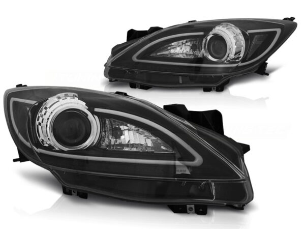 Frontlykter Mazda 3 09-10.13 Tube Lights Svart – bilde 2 av 2