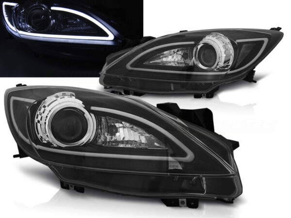 Frontlykter Mazda 3 09-10.13 Tube Lights Svart – bilde 1 av 2