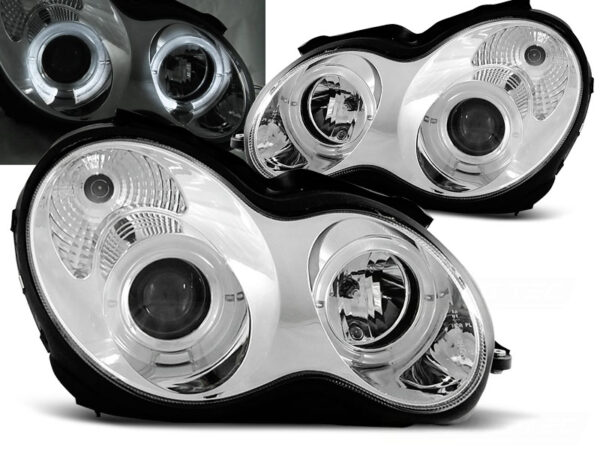 Frontlykter Mercedes W203 C-Class 07.00-03.04 Angel Eyes Krom – bilde 1 av 2