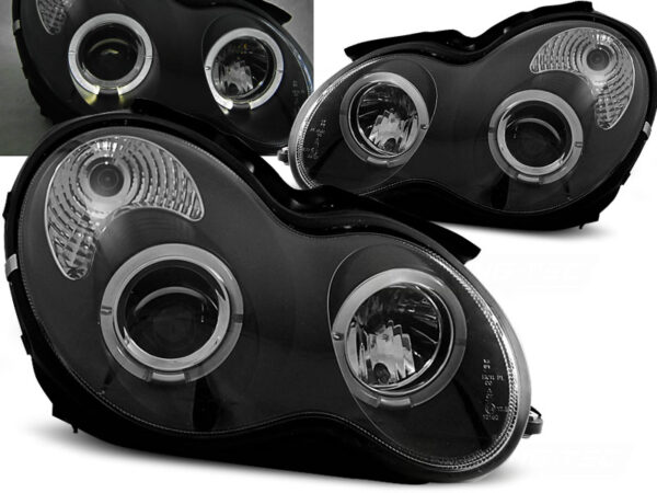 Frontlykter Mercedes W203 C-Class 07.00-03.04 Angel Eyes Svart – bilde 1 av 2