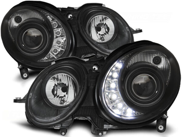 Frontlykter Mercedes W211 E-Class 05.06-09 Daylight Svart