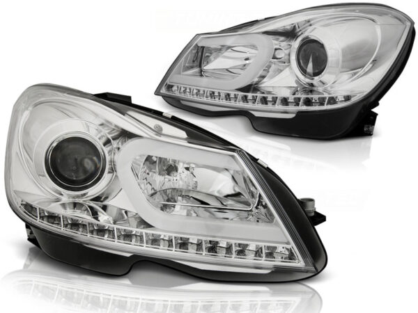 Frontlykter Mercedes W204 11-14 Tube Lights Krom – bilde 2 av 2