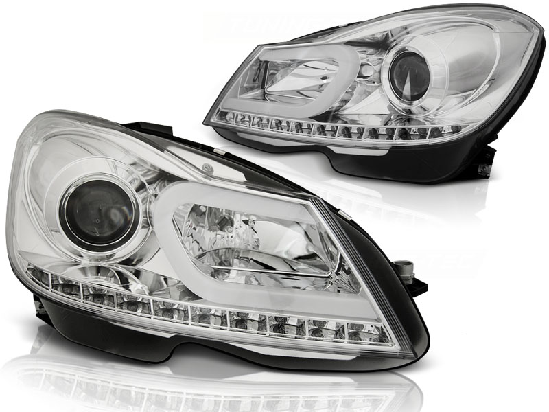 Frontlykter Mercedes W204 11-14 Tube Light Chrome - Bilde 2