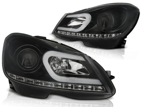 Frontlykter Mercedes W204 11-14 Tube Lights Svart – bilde 2 av 2