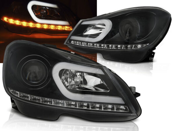 Frontlykter Mercedes W204 11-14 Tube Lights Svart – bilde 1 av 2