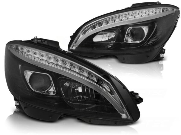 Frontlykter Mercedes W204 07-10 Tube Lights Svart – bilde 2 av 2