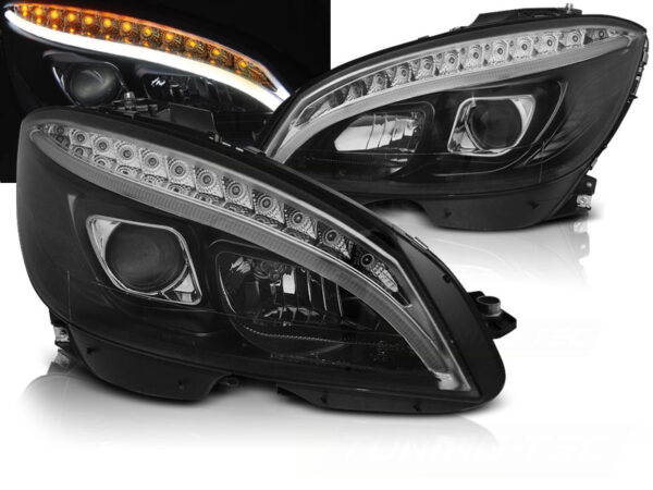 Frontlykter Mercedes W204 07-10 Tube Lights Svart – bilde 1 av 2