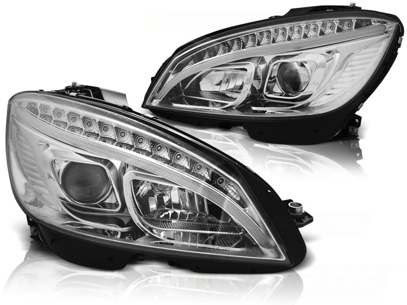 Frontlykter Mercedes W204 07-10 Tube Light Chrome Seq - Bilde 2