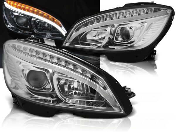 Frontlykter Mercedes W204 07-10 Tube Lights Krom SEQ – bilde 1 av 2