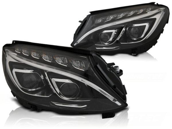 Frontlykter Mercedes W205 14-18 TRU DRL Svart – for halogen – bilde 2 av 2
