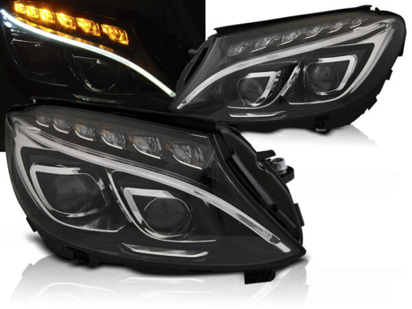Frontlykter Mercedes W205 14-18 TRU DRL Svart – for halogen – bilde 1 av 2