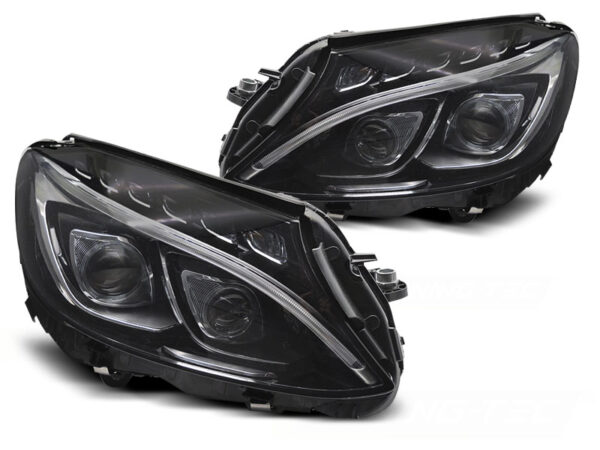 Frontlykter Mercedes W205 14-18 TRU DRL Svart – for halogen – bilde 2 av 2