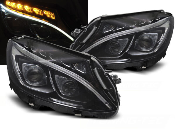 Frontlykter Mercedes W205 14-18 TRU DRL Svart – for halogen – bilde 1 av 2