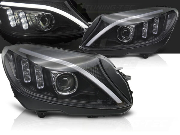 Frontlykter Mercedes W205 14-18 Tube LED Svart – for halogen – bilde 1 av 2