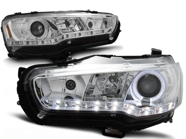 Frontlykter Mitsubishi Lancer 8 08-16 Daylight Krom – bilde 2 av 2
