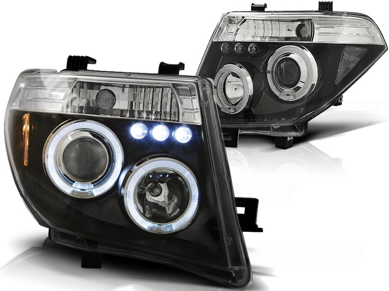 Frontlykter Nissan Navara D40 / stifinner 05-10 Angel Eyes Black - Bilde 2