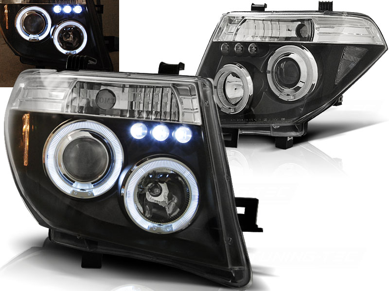Frontlykter Nissan Navara D40 / stifinner 05-10 Angel Eyes Black