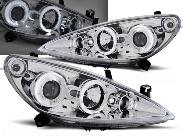 Frontlykter Peugeot 307 04.01-06.05 Angel Eyes Krom – bilde 1 av 2