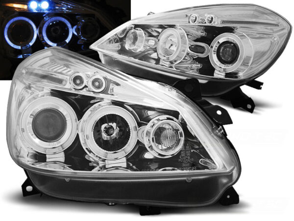 Frontlykter Renault Clio 3 05-09 Krom Angel Eyes – bilde 1 av 2