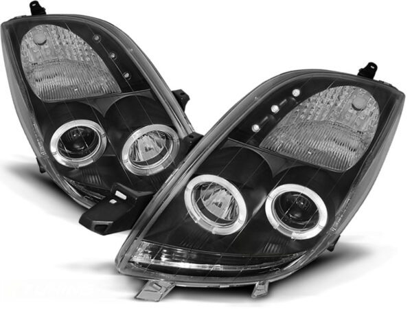 Frontlykter Toyota Yaris 06-09 Angel Eyes Svart – bilde 2 av 2