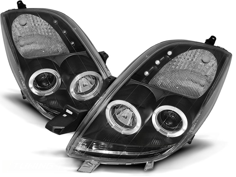Frontlykter Toyota Yaris 06-09 Angel Eyes Svart - Bilde 2