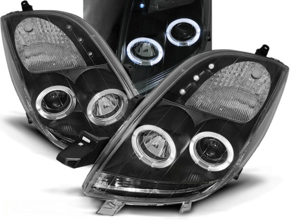 Frontlykter Toyota Yaris 06-09 Angel Eyes Svart – bilde 1 av 2