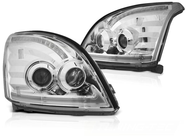 Frontlykter Toyota Land Cruiser 120 03-09 Tube Lights SEQ LED Krom – bilde 2 av 2