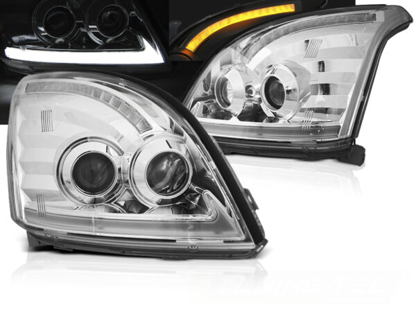 Frontlykter Toyota Land Cruiser 120 03-09 Tube Lights SEQ LED Krom – bilde 1 av 2