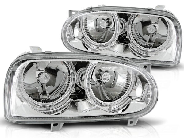 Frontlykter VW Golf III 91-97 Angel Eyes Krom – bilde 2 av 2