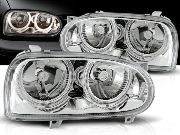 Frontlykter VW Golf III 91-97 Angel Eyes Krom – bilde 1 av 2