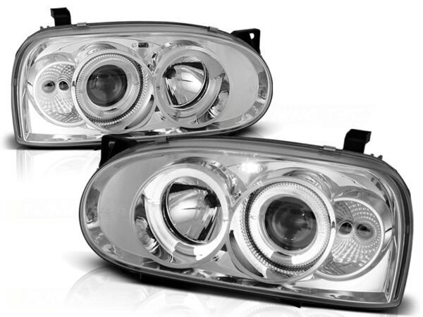 Frontlykter VW Golf 3 09.91-08.97 Angel Eyes Krom – bilde 2 av 2