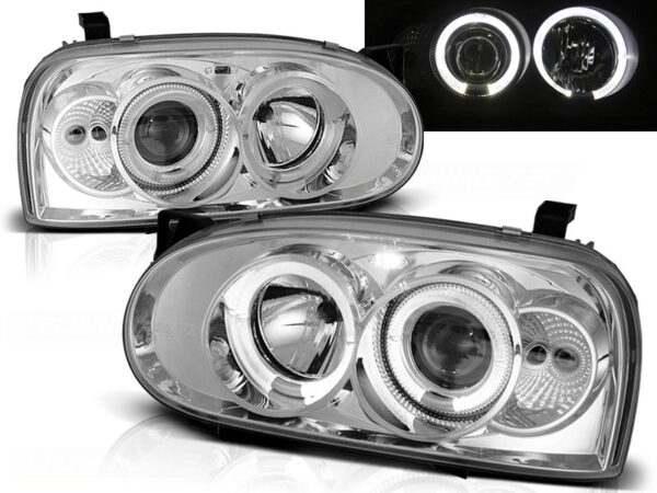 Frontlykter VW Golf 3 09.91-08.97 Angel Eyes Krom – bilde 1 av 2