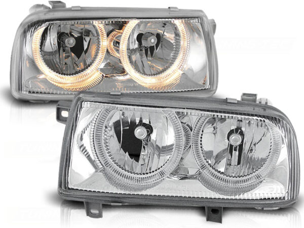 Frontlykter VW Vento 01.92-08.98 Angel Eyes Krom
