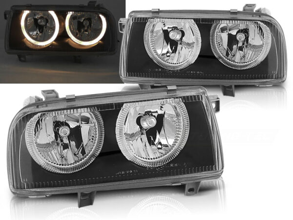 Frontlykter VW Vento 01.92-08.98 Angel Eyes Svart – bilde 1 av 2