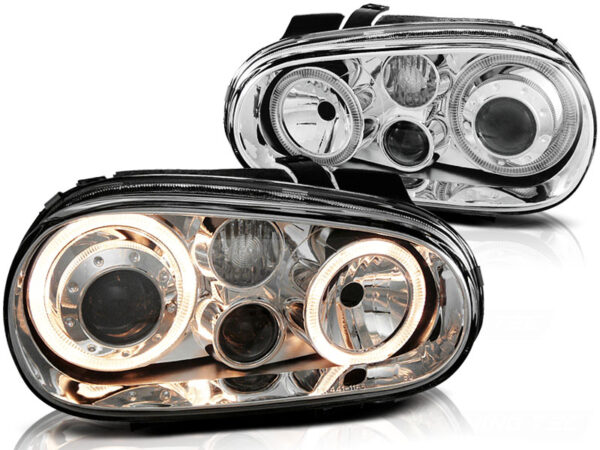 Frontlykter VW Golf 4 09.97-09.03 Angel Eyes Krom – bilde 2 av 2