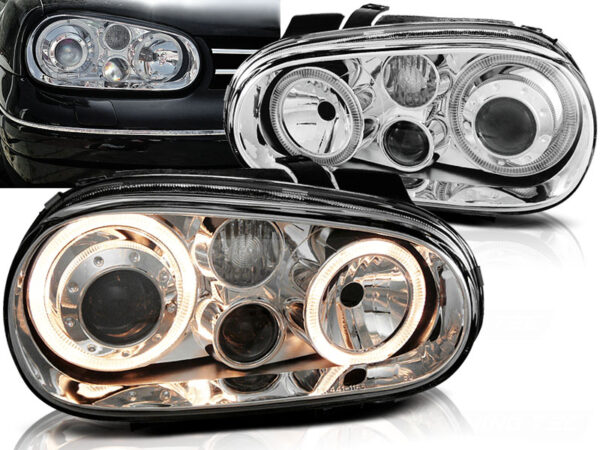Frontlykter VW Golf 4 09.97-09.03 Angel Eyes Krom – bilde 1 av 2