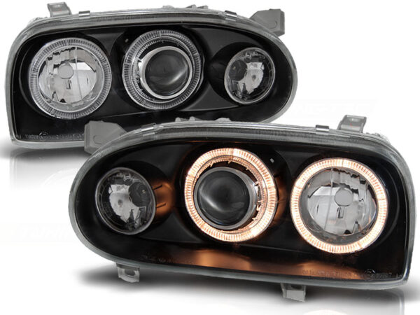 Frontlykter VW Golf 3 09.91-08.97 Angel Eyes Svart – bilde 2 av 2