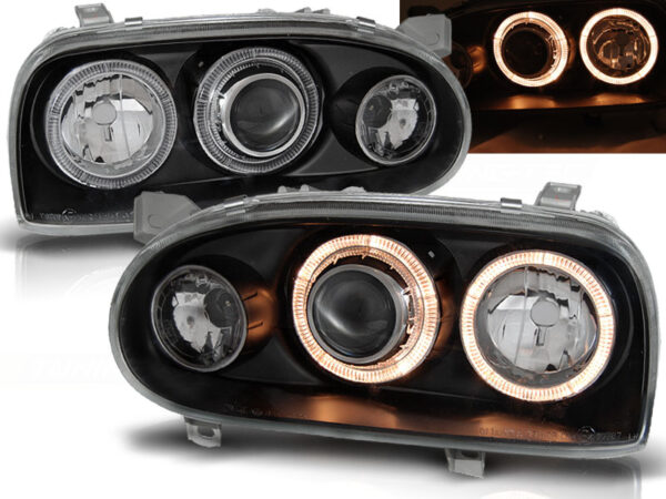 Frontlykter VW Golf 3 09.91-08.97 Angel Eyes Svart – bilde 1 av 2